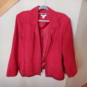Dressbarn Red Open Front Career Casual Embroidered Plus-sized Blazer Size 2X